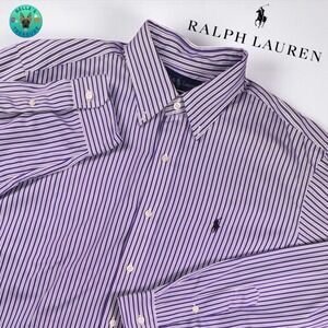 Ralph Lauren Men's Large Purple Stripe Button Down Long Sleeve Classic Fit Shirt